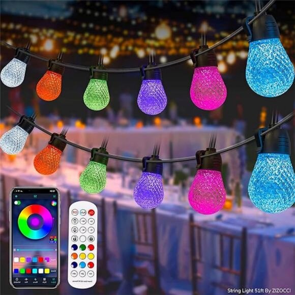 String Lights for Outside, Indoor, 51ft Patio Shatterproof Waterproof - Picture 2 of 2